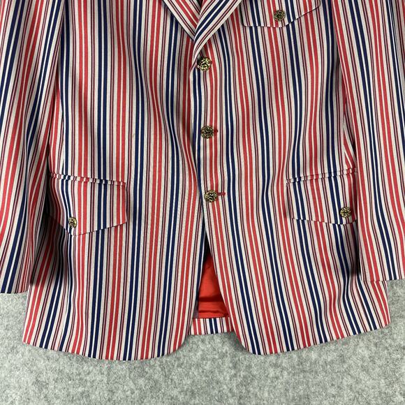 VTG Towncraft JC Penney Blazer Sport Coat Mens 42L Red Striped Gold Button 70s - Picture 3 of 15